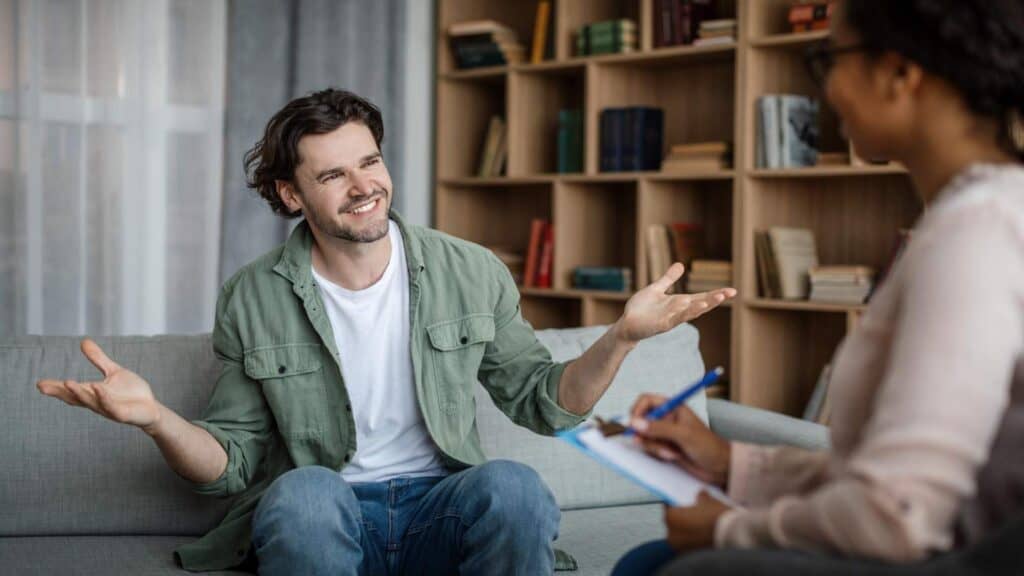 Man receiving counseling during meth detox in Orange County